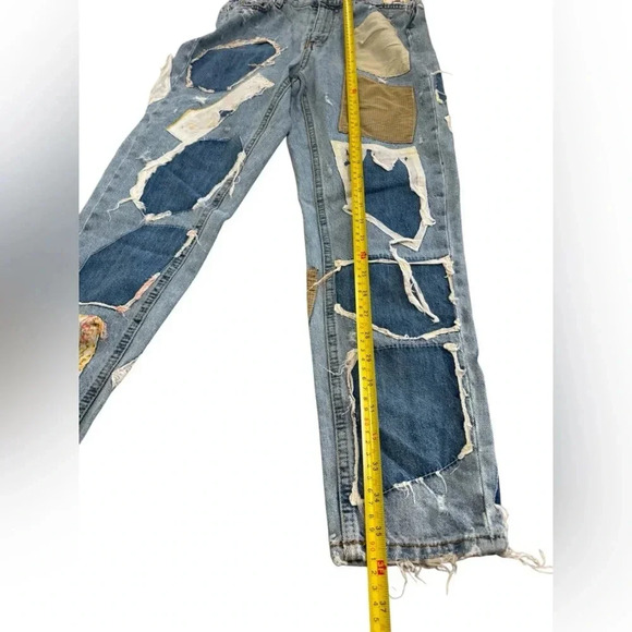 Zara Distressed Destroyed Mixed Patchwork Festival Customized Premium Jeans Sz 2 - Picture 7 of 13